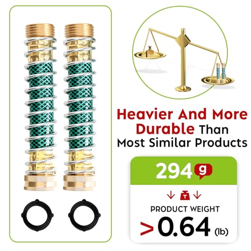 Hose Extension Adapter 2-Pack, 3/4" Solid Brass Garden Hose Kink Protector with Coil Spring, Flexible Faucet Connector for Leak-Free Watering, 2 Extra Rubber Washers - style: Hose Protector-2Pack