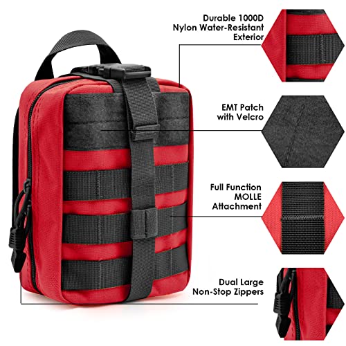 2-Pack First Aid Pouch 1000D Nylon Tactical Molle Medical Pouch Utility Pouch for Outdoor Activities Medical Supplies Bag Only - color: Red