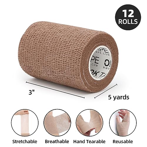 OK TAPE Self Adherent Cohesive Bandages Wrap 12Packs 3" x 5 Yards | Non-Woven Elastic for Thumb Finger Wrist Ankle Self Adhesive Bandage Wrap Breathable Vet Wrap Bandages Tape (Mixed Colors) - color: Mix Color 01, size: 3 In x 5 Yards