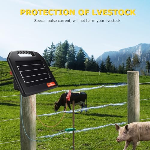 Solar Electric Fence Charger - 1.25 Joules Electric Fence Energizer, 70 Mile Range 10W Solar Powered Integrated Machine Without Needing an External Power Source for Livestock and Garden Protection - size: LFR050-Pro