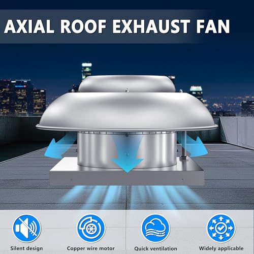 Roof Mounted Exhaust Fan Direct Drive Axial Downblast Exhaust Fan -21" Fan Base, 1/6 HP 1160 CFM 115 Volt Single Phase Motor - size: RMD14