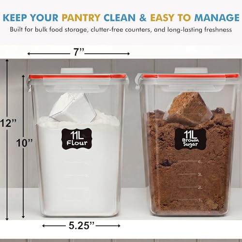 Shazo 2 PC (11L | 372 oz) Flour Sugar Storage Containers with Spout Lid & Easy Carry Handle - BPA Free Extra Large Airtight Food Storage Containers with Lids - Rice Canisters Sets for Kitchen & Pantry - color: Red