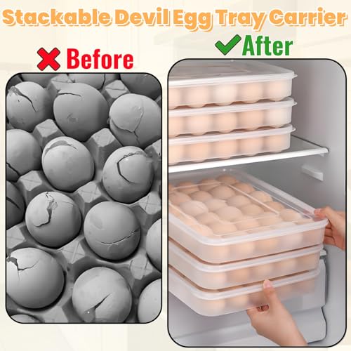 3 Pack Deviled Egg Containers with Lid, 90 Slots Plastic Egg Holder | Clear Deviled Egg Platter Carrier Tray, Stackable Refrigerator Egg Dispenser Storage Box for Home, Kitchen, Picnic