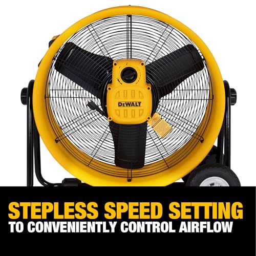 DEWALT 24 Inch Floor Fan, 360° Adjustable Tilt Drum Fan with Wheels DXF2490 | Max 6500CFM Stepless Speed Quick Cooling Metal Industrial Fan Heavy Duty Air Mover Large Wheels for Garage/Warehouse/Barn - style: DXF2490