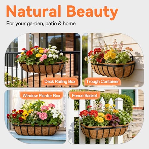 Halatool 30" Coco Liners for Planters, 3Pcs Coconut Liners for Window Boxes | 100% Natural Coconut Fiber, Replacement Liner for Wall & Railing Planters, Fence & Balcony, Breathable & Eco-Friendly - size: 30in