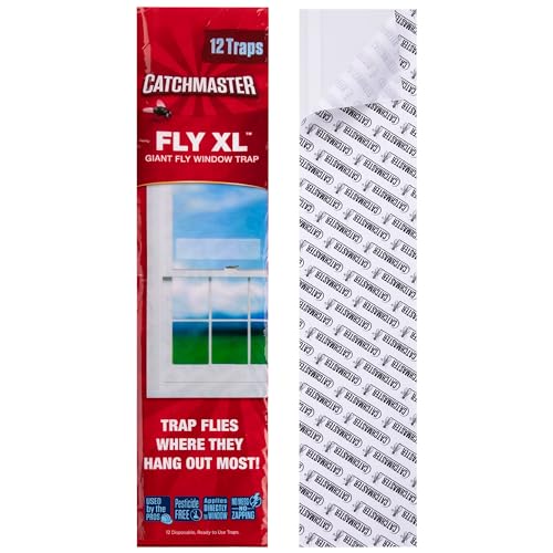 Catchmaster Window Fly Traps 12-Pack XL, Fruit Fly Traps for Indoors, Disposable Bulk Bug Catcher, Waterproof Insect Glue Trap, Adhesive Fly Strips, Pest Control for Home, Kitchen, & Garage - size: 12 XL Clear Traps