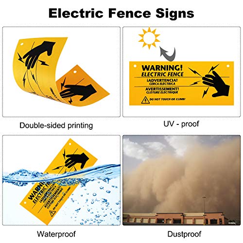 Blulu 24 Pieces Electric Fence Warning Signs 10 x 4 Inch | 10 x 4 Inch Plastic Danger Electric Fence Signs Safe Caution Warning for Farm Home