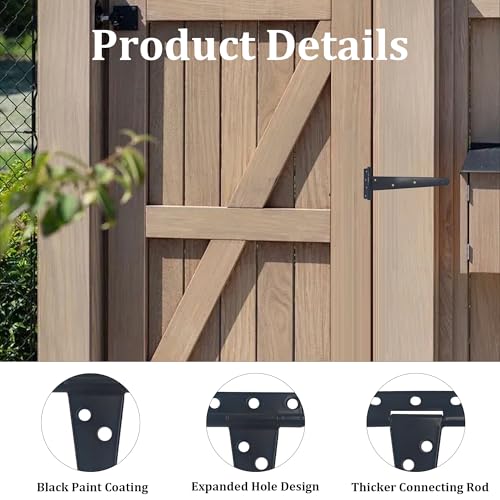2PCS 8" Heavy Duty T-Strap Hinges, Black Rustic Iron Hinge, Rustproof Gate Tee Hinges for Outdoor Sheds, Barn Doors & Wood Fences-Thickness 2.2mm - size: 8 Inch