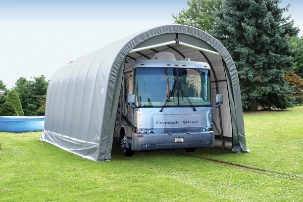 ShelterLogic Roundtop Instant Garage Shelter, 14x32x12 ft | All-Season Cover, For RVs, Trucks & Equipment, Agricultural Model, Protective Frame Boot Covers