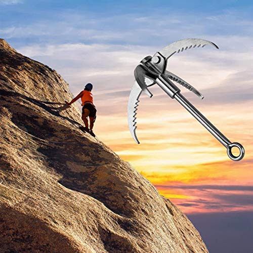 Ant Mag Grappling Hook Stainless Steel Claw Carabiner, 8mm 65ft Black Rope | Auxiliary Rope for Camping, Hiking, Tree Grabbing, Water Lifting, Salvage, Heavy Duty Outdoor Rescue Gear