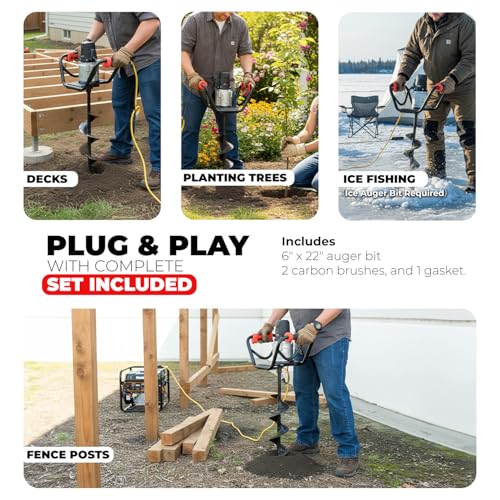 XtremepowerUS 1500W Electric Post Hole Digger Earth Auger with Reverse Function Dig Hole Fence Post Hole Digging, Tree Planting Include 6" Digging Auger Bit, 3/4" Shaft
