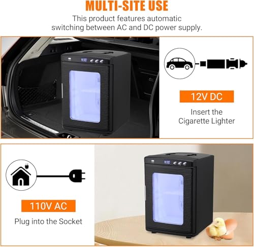 25L Reptile Egg Incubator with Temperature Control (10°c - 60°c), Portable Digital Cooling & Heating Lab Incubator for Small Reptiles, 12V/110V Compatible（Black） - color: Black