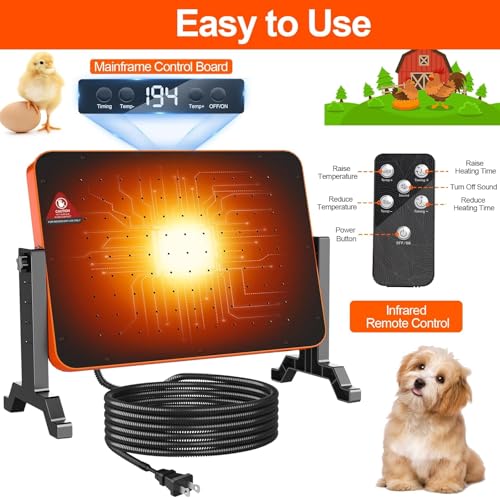 Chicken Coop Heater,200 Watts Chicks Brooder Heater with Overheating Protection,Radiant Heat Panel with Remote Control Timer & Adjustable Temp,Large Poultry Brooder for 25 Chicken,UL-Compliant