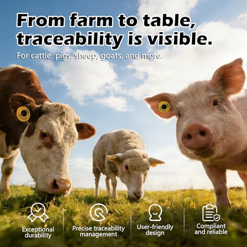RFID Animal Ear Tag, ISO 11784/11785 Compliant Livestock Tracking Tag | Cattle, Pigs, Sheep, Goats, Heat Resistant up to 120°C (10PCS)