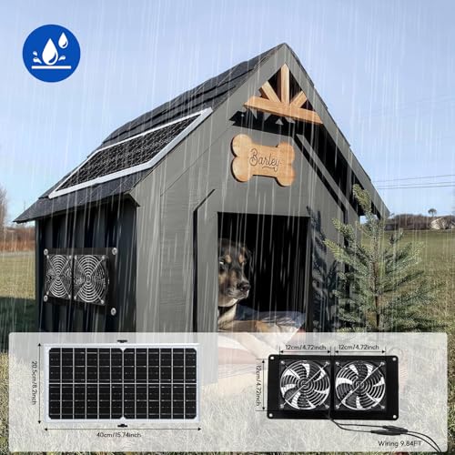 Solar Powered Fan,15W Waterproof Solar Dual Exhaust fan with 9.84Ft On/Off Cable for Small Chicken Coops, Sheds, Pet Houses, Outdoor Greenhouse Air Circulation