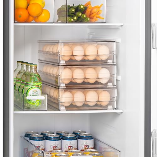 24 Egg Drawer for Fridge, Pull Out Egg Storage Container with Non-Slip Pads Refrigerator Organizer Bins Clear Egg Holder, Egg Tray-Bpa Free Egg Organizer - color: Egg drawer