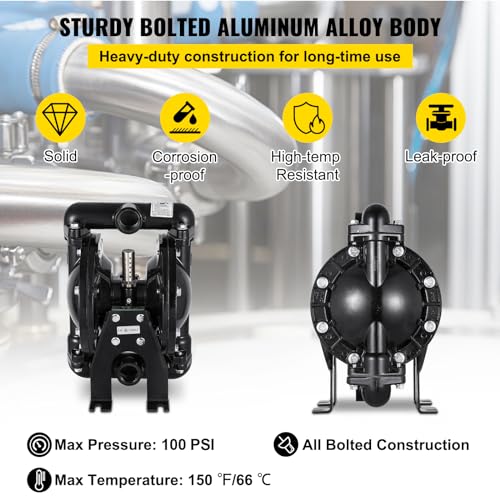 VEVOR Air-Operated Double Diaphragm Pump 1 inch Inlet Outlet Aluminum 35 GPM Max 120PSI, Nitrile Diaphragm, QBY4-25L-1inch-35 - size: 22 GPM