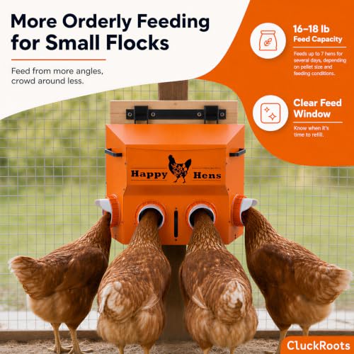 No Waste Chicken Feeder 16-18 Lb Capacity Metal Hanging Feeder Sturdy | Space-Saving Chicken Run Automatic Feeder No Spill - Adjustable Height Bracket 4 Ports, Chicken Coop Accessories Supplies