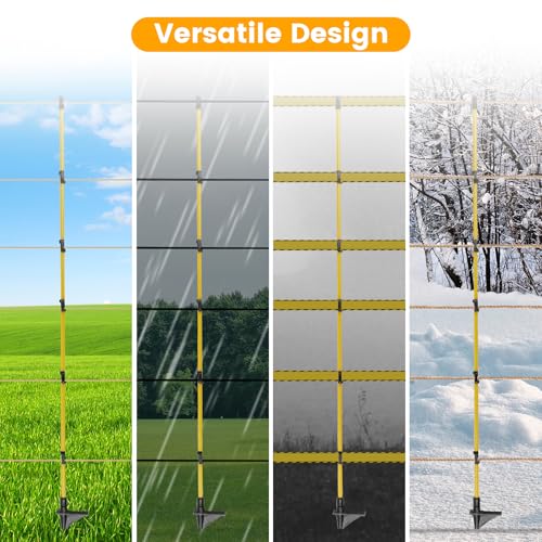 80 PCS Electric Fence Posts, 3/8" x 50" Step in Fence Post | 6 Wire Clips, Metal Ground Spikes, Easy Step-in Fiberglass Fence Posts for Temporary Electric Fencing, Farm Livestock, Garden - size: 50Inch-80PCS
