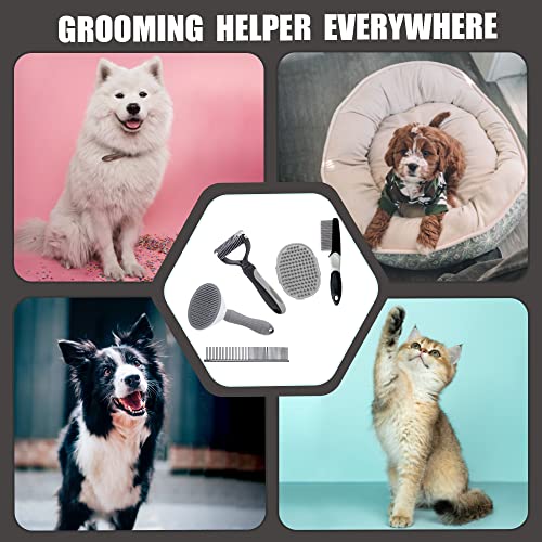 5PCS Grooming Kit for Dog,Puppy- Deshedding & Slicker Brush for Short-Haired Pets, Flea Comb and Grooming Comb Set Grey - color: Grey