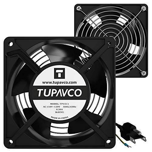 Network Cabinet Fan (2pc Kit) Pair of 120mm 4in Fans 110V - Tupavco TP1511 | Dual fan kit for 19in network cabinets - easy rackmount muffin fan for high performance cooling at 110CFM, 120mm/4in size - size: 110CFM Sleeve