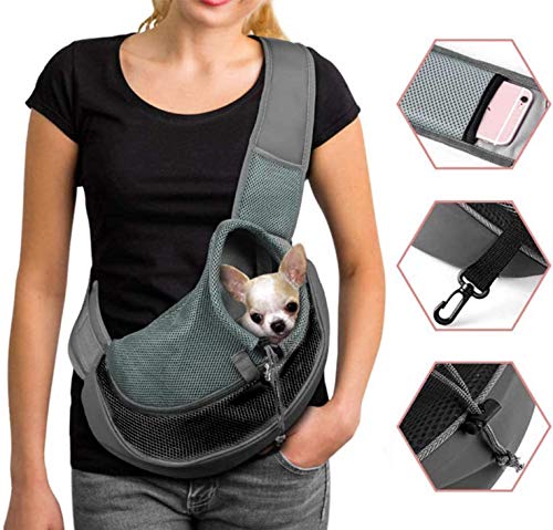 Dog Pet Sling Carrier Puppy Cat Sling Mesh Carrying Bag Adjustable Strap Breathble Small Dog Cat Satchel Carrier Hand Free Safe Front Backpack Soft Foldable Pet Purse Pouch Travel Outdoor - color: Black