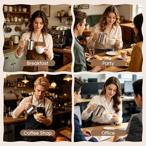 Dailyart Milk Frothing Pitcher Set 12oz/350ml+20oz/600ml Milk Frother Cup | 304 Stainless Steel, Dripless Spout&Internal Scale - Barista Milk Steamer Cup Latte Art Tools for Home, Coffee Shops - size: 12 Ounces + 20.3 Ounces