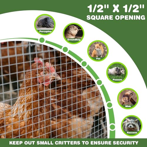 Galvanized Hardware Cloth 1/2 inch 4'' x 10' (19 GA), Chicken Wire Fence for Pens, Coops, Rabbit/Snake Fences, Supports Garden Poultry Animal Netting Cage - size: 1/2" 19ga 4in x 10ft