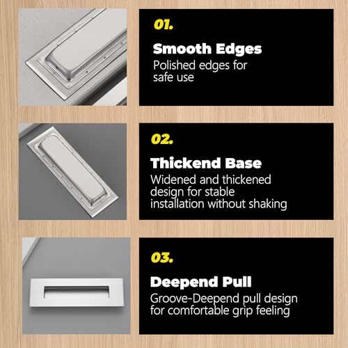 bealy Pocket Door Hardware Set, 2 Recessed Flush Finger Pulls,6Inch Handles Hardware Latch,Recessed Finger Flush Pulls for Bypass,Closet,Sliding,Barn Door, 304 Stainless Steel,Brushed Nickel - color: Brushed Nickel, size: 1 Set（2 Recessed Pull Handle）