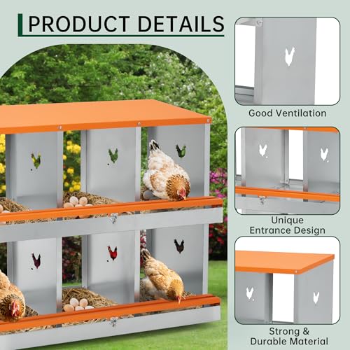 GarveeLife Chicken Nesting Box, 10 Compartments Nesting Box for Chickens, Two-Tier Steel Chicken Egg Laying Box with Large Vented Holes Wall Mounting for Easy Egg Collection - color: Orange / 10 Compartments