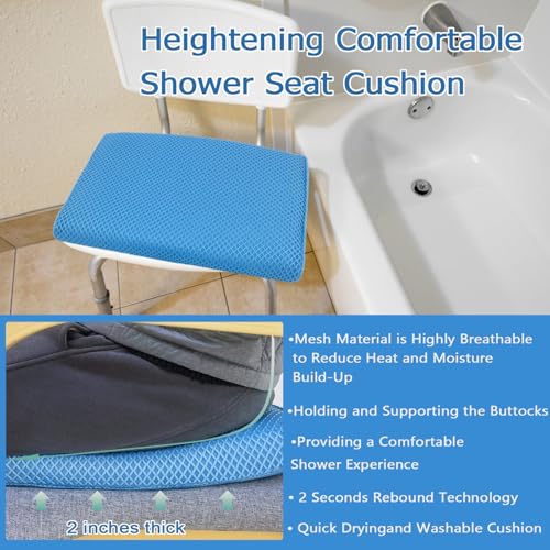 REEZEIVI Shower Seat Cushion,Silicone Non-Slip Base for Elderly & Disabled | Raised 4D mesh shower pad, soft breathable, washable quick dry, silicone non-slip bottom - size: Blue