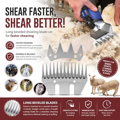 Sheep Shears Wool Clippers Universal Replacement Blades, Shearing Comb and Cutter Blade Set, Stainless Steel Straight 13-Teeth Detachable Trimmer Shears for Grooming Goats, Lambs, Llamas, Alpacas - size: Straight 13-tooth