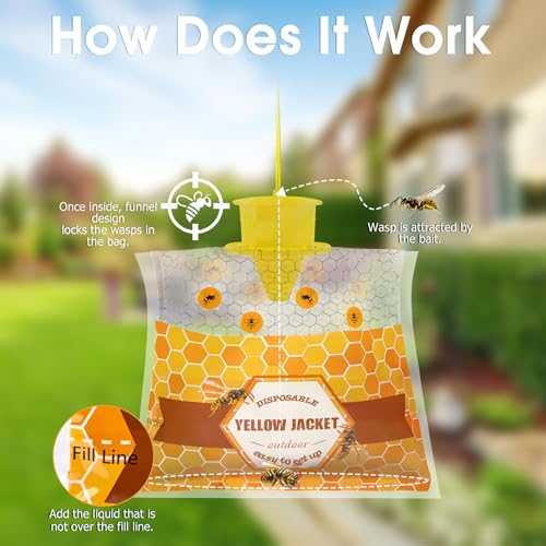 6 Pack Disposable Wasp Traps Outdoor Hanging Bags | Weatherproof Carpenter Bee Traps for Outside, Hornet & Yellow Jacket Trap, Wasp Catcher for Patio Garden Yard - size: 6 Pack
