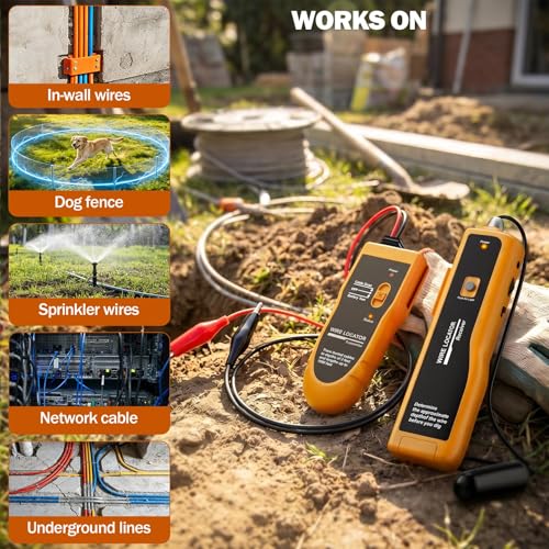 F02 Underground Wire Locator & Fault Finder, Buried Cables with Earphone, Fast Break/Short Detection for Dog Fence & Irrigation Wires - color: Yellow