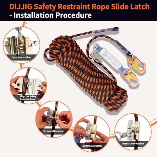 Rope Harness Safety Lanyard 150ft Vertical Roofing Rope With Grab Snap Hook | Shock Absorber Fall Protection Tree Climbing Line Kit Heavy Duty Roof Safety Equipment ANSI CE - size: 150ft