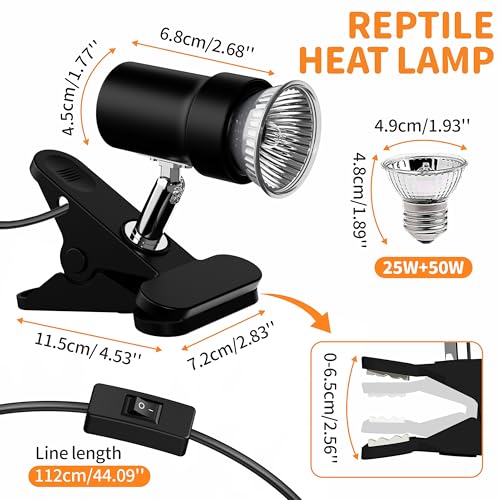 GOZILLA Reptile Heat Lamp, 360°Rota-Table Turtle Light with 25W+50W UVA/UVB Reptile Light Bulbs, Turtle Lamp for Reptile and Amphibian Tanks, Terrariums and Cages.（Black） - color: Lamp-Black