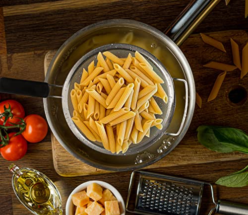 9" Large Fine Mesh Strainer with Thermo Plastic Rubber Handle - Sieve Fine Mesh Stainless Steel - Ideal Kitchen Essential to Strain Pasta, Quinoa and Rice
