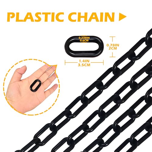 60ft Black Plastic Chain,1.5in, 6MM Plastic Chain Links | Plastic Barrier Chain Ideal For Crowd Control In Malls, Airports, Events And Construction Sites For Safety Isolation Zones - color: Black, size: 1-1/2 in-60feet
