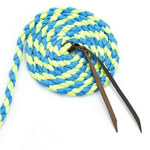 Jeffers Equine Braided Mule Tape Halter with 10' Detachable Lead Rope Set for Horses, 14 to 18 Hands - Stylish Design with Adjustable Poll Strap, Easy to Use Western Tack - Turquoise & Lime Green - color: Turquoise & Lime Green