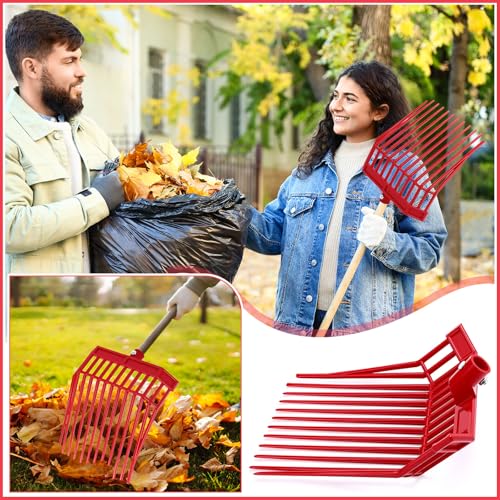 Lasnten 6 Pack Manure Fork Replacement Heads 12 Tines Heavy Duty Pitchfork Heads with Screws & Nuts Durable Horse Manure Rake for Picking up Grass Hay Animal Waste(Red) - color: Red
