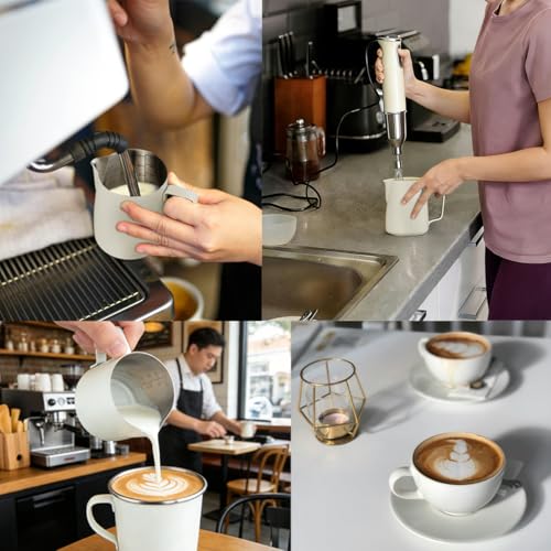 Milk Frothing Pitcher 12oz/350ml Stainless Steel Steaming Cup | Thickened Jug Steaming Pitcher with Latte Art Pen for Cappuccino/Latte/Espresso (White) - size: 12oz/350ml