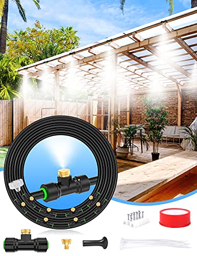 Lekit Misters for Outside Patio 27.5FT(8.4M)+8 Brass Mist Nozzles+a Brass Adapter(3/4") Detachable Outdoor misting Cooling System for Garden, Waterpark, Greenhouse, Backyard - size: 27.5 feet