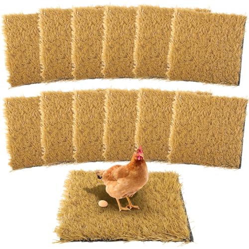 12 Pack Chicken Nesting Pads, 12”x12” Artificial Turf Mats for Nesting Box, Washable Coop Bedding for Hens & Small Pets