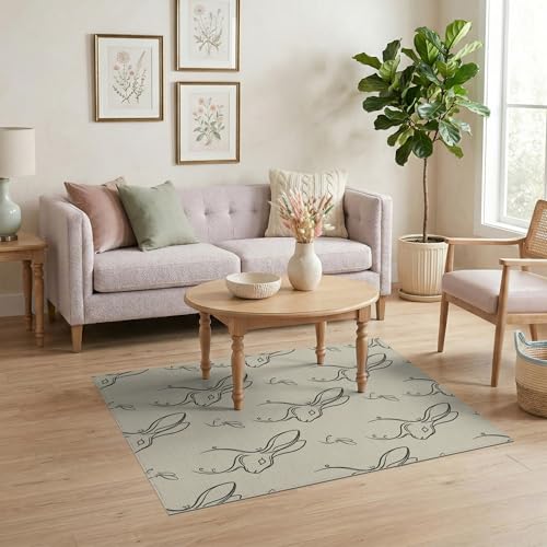 4'x6' Washable Minimalist Bunny Area Rug, Beige Flatwoven Floor Mat for Home Office, Gaming Room, Under Desk, Non-Slip Chair-Friendly Carpet | Ref:1969476 - color: Beige/Pattern 12, size: 4' x 6' (Rectangular)