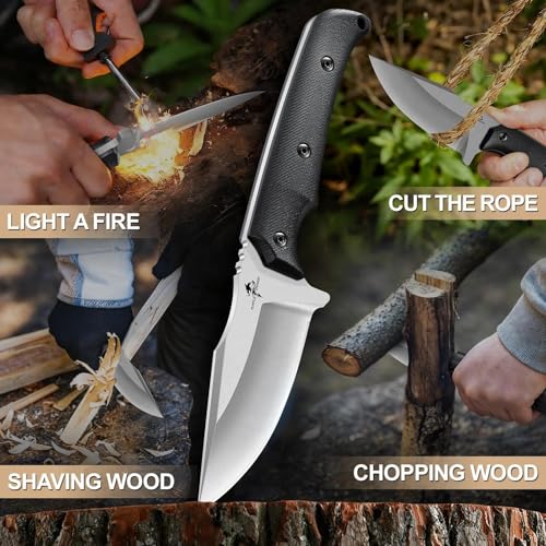 Purple Dragon Fixed Blade Knife - Full Tang Hunting Knife Black | Kydex Sheath, Forged from a Single Piece of D2 Steel, G10 Handle, Gift Box - size: 3.3 inch