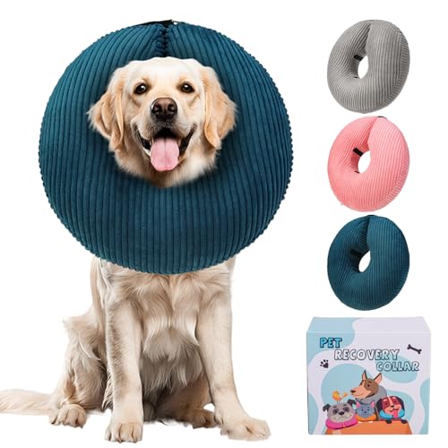 BINGPET Inflatable Dog Cone Collar,Dog Neck Donut Alternative After Surgery | Soft Cone for Large Medium Small Dogs Cats, Recovery E Collar to Stop Licking Pets from Injury, Lightweight Breathable Cotton - color: Navy Blue, size: XL(Neck: 18"-21" | Diamet