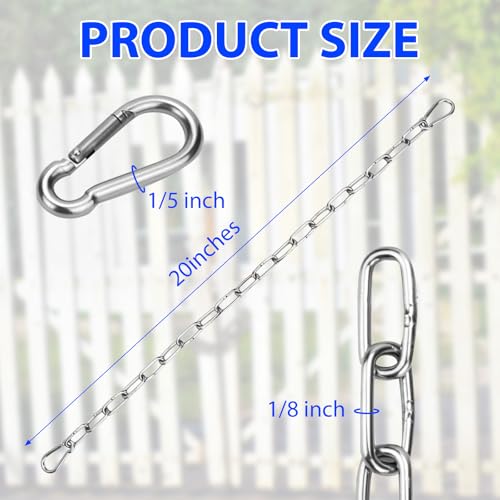 Gate Chain Lock with Carabiners Barn Chain Link 20'' Gate Latches for Outdoor Fences Dog Cage Lock Backyard Chain Lock Stall Supplies 2 Pack - size: 20'' 2Pack