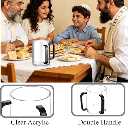 2 Pcs Judaica Hand Washing Cup with Dual Handles 5" Acrylic Washing Cup for Jewish Ritual Unbreakable Plastic Negel Vasser Wash Cup Everyday & Passover Seder, Shabbat, Shul, Synagogue