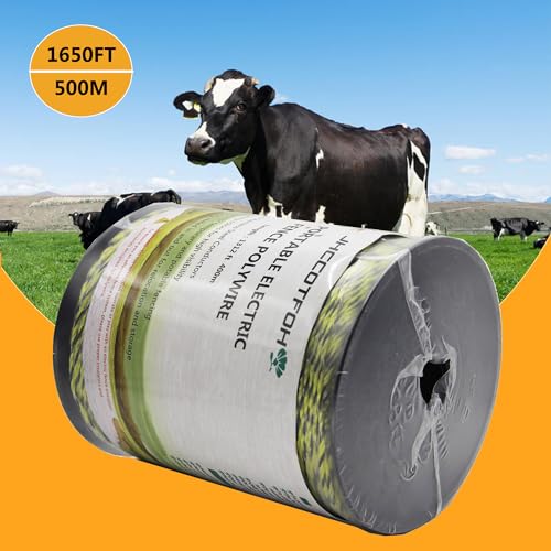 Polywire Electric Fence 500 Meters 1650 Feet 6 Stainless Steel Strands for Excellent Conductivity and Rust Resistance Black and Yellow - size: 1650 Feet