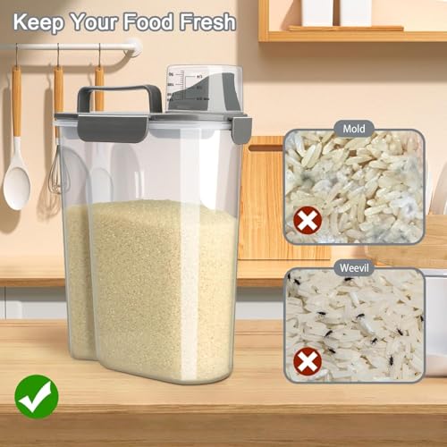 Komzon Rice Storage Containers, Airtight Cereal Containers Storage 20+10 lb Extra Large, BPA Free Rice dispenser with Pouring Spout, Pet Dog Cat Bird Food Container - color: 10lb+20lb grey